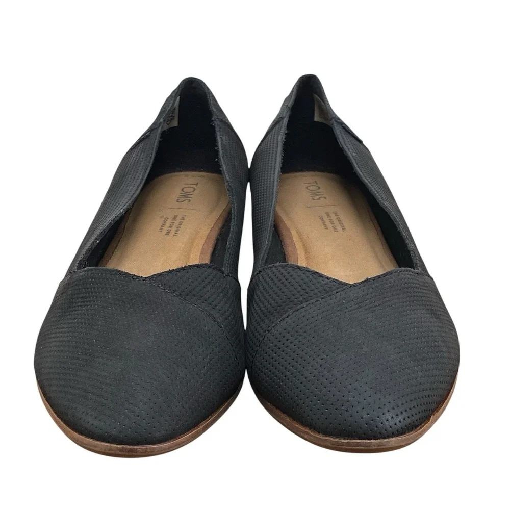 TOMS Julie Perforated Black Suede Ballet Flats women's Size 9.5